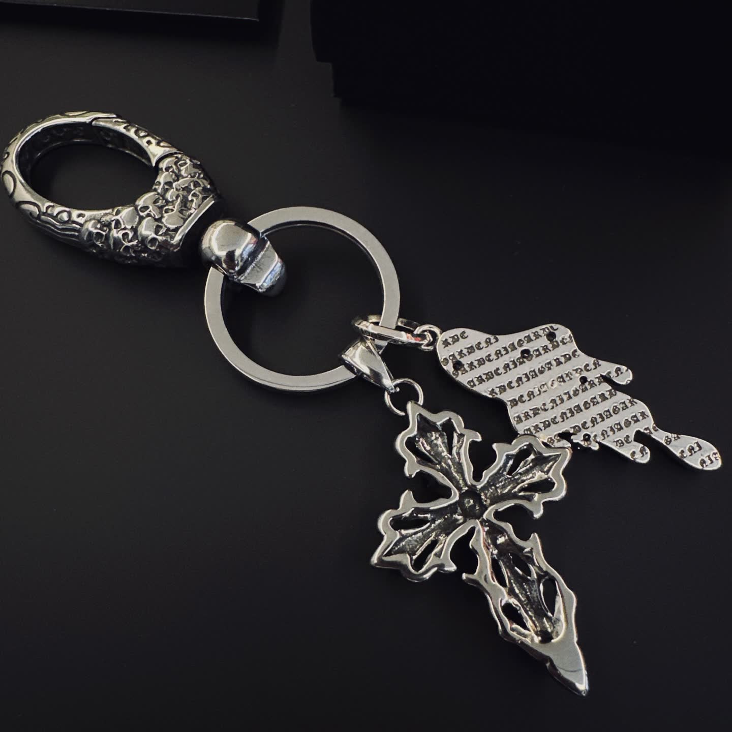 Chrome Hearts Silver Keychain with Skull and Cross Charms